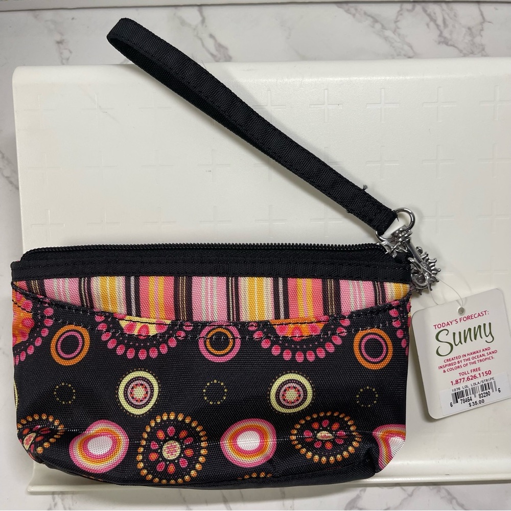 Sunny brand- Black and Pink Women's Wristlet with outside slip pocket, NWT